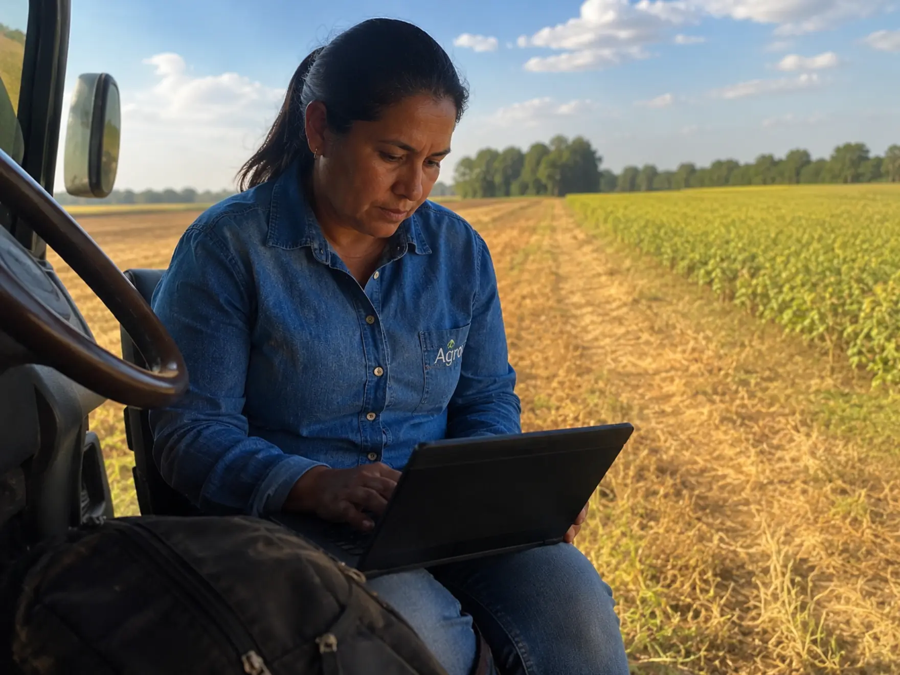 Agrônoma acompanhando a lavoura no campo